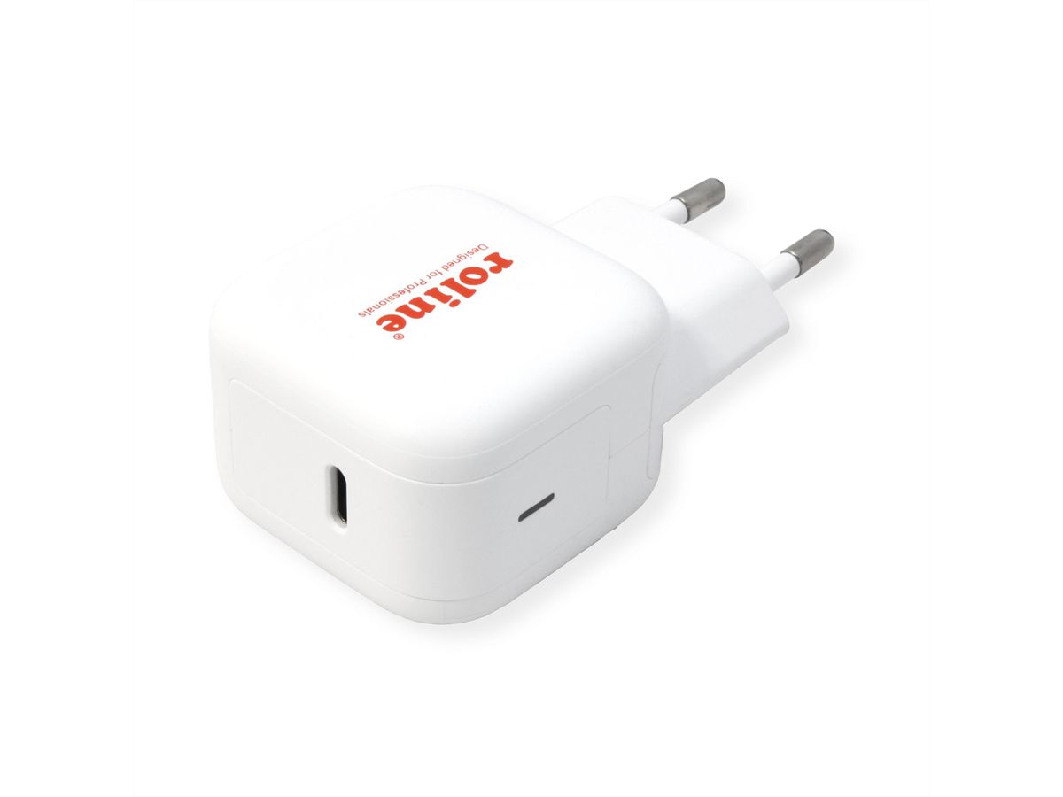 ROLINE USB Charger mit Euro-Stecker, 1 Port Typ-C, GaN, 20W
