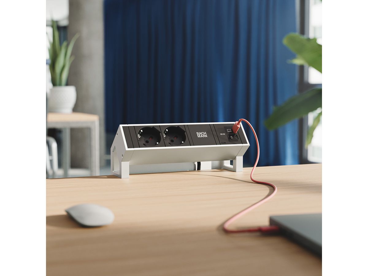 BACHMANN DESK2 2xP40 1xUSB C/C 65W, L=0,2m INOX