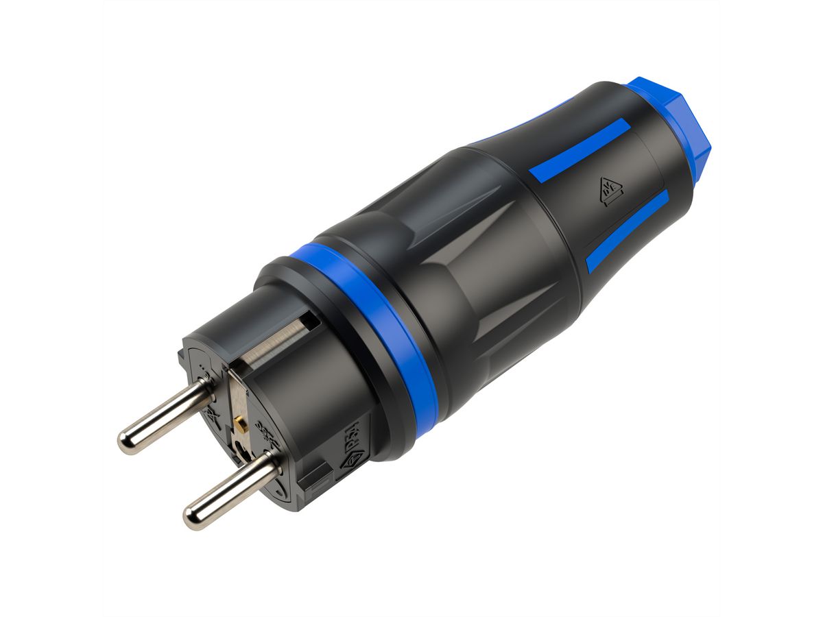 BACHMANN Profi-Schutzkontaktstecker CEE7/7, gummiert, IP54, schwarz / blau