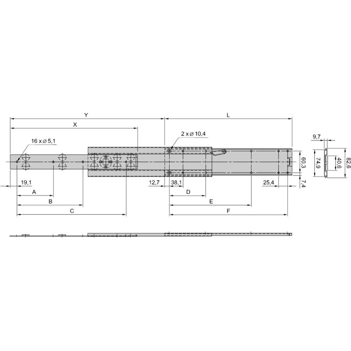 SCHROFF Universal 2 HE, schmale Teleskopschiene - TELESK.SCH.UNIV.2HE 356T (2X)