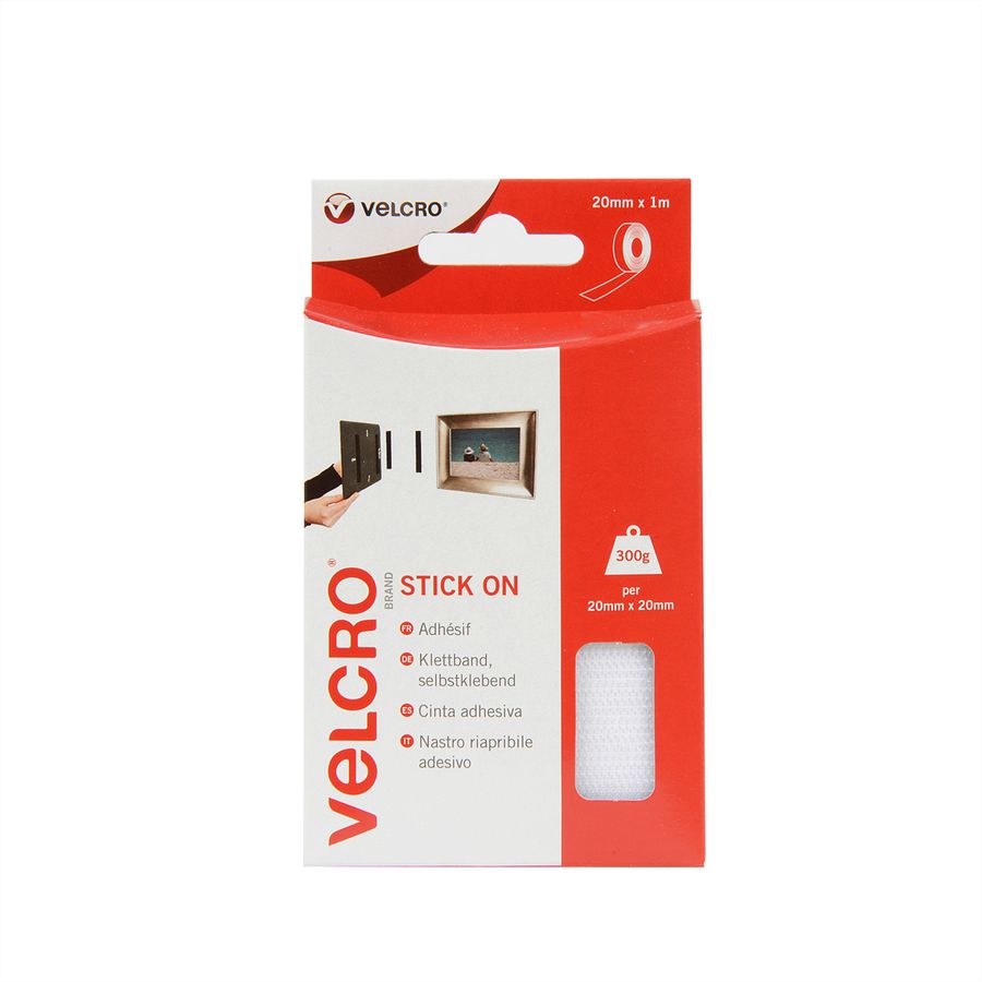 VELCRO® Klettband Selbstklebend, Haken & Flausch 20mm x1m Weiß