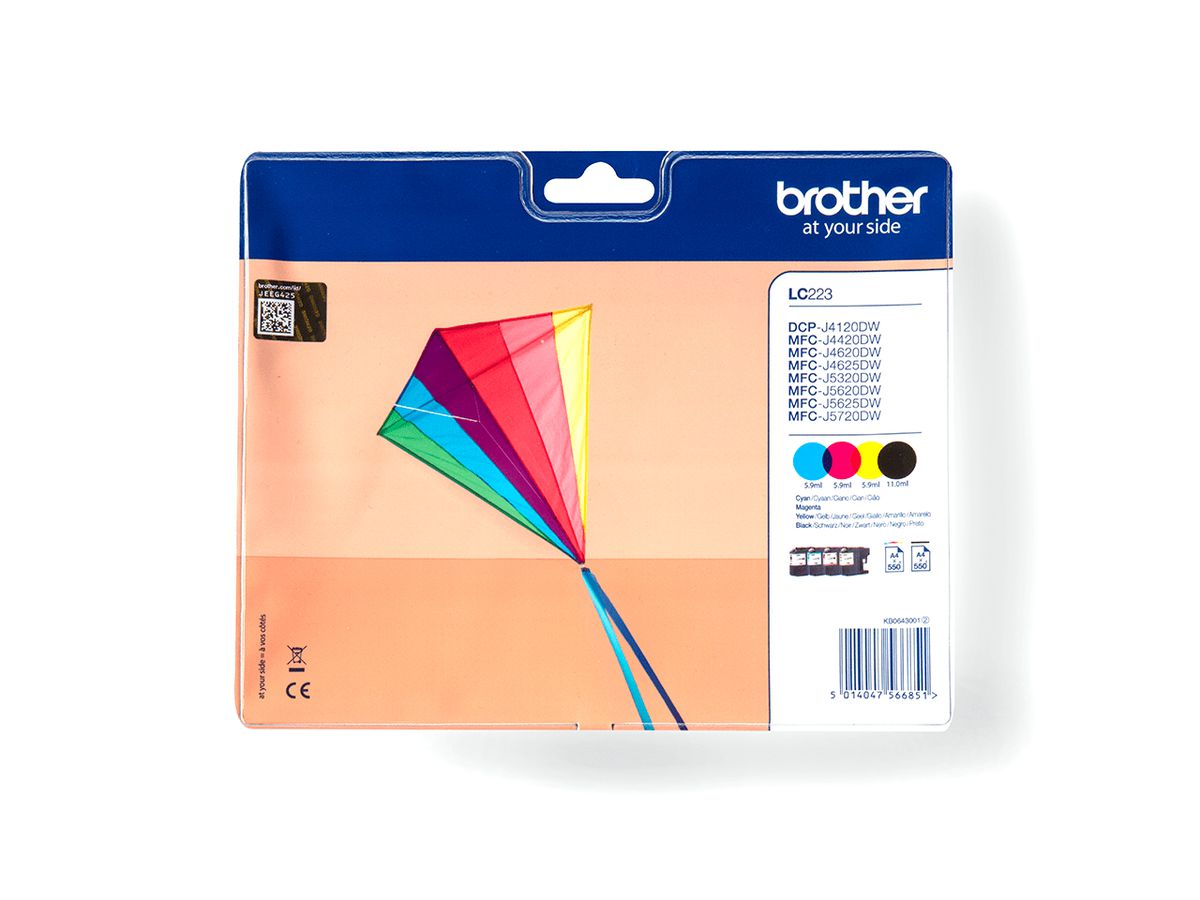 Brother LC223VALBP Druckerpatrone 4 Stück(e) Original Schwarz, Cyan, Magenta, Gelb