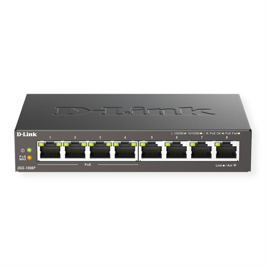 D-Link DGS-1008P 8-Port Gigabit PoE+ Unmanaged Desktop Switch
