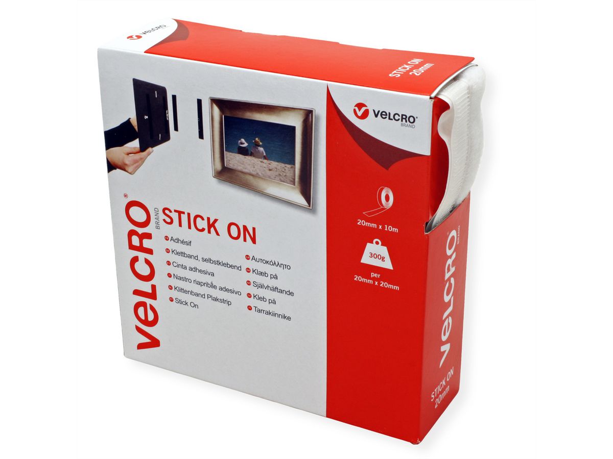 VELCRO® Klettband Selbstklebend, Haken & Flausch 20mm x 10m Weiß