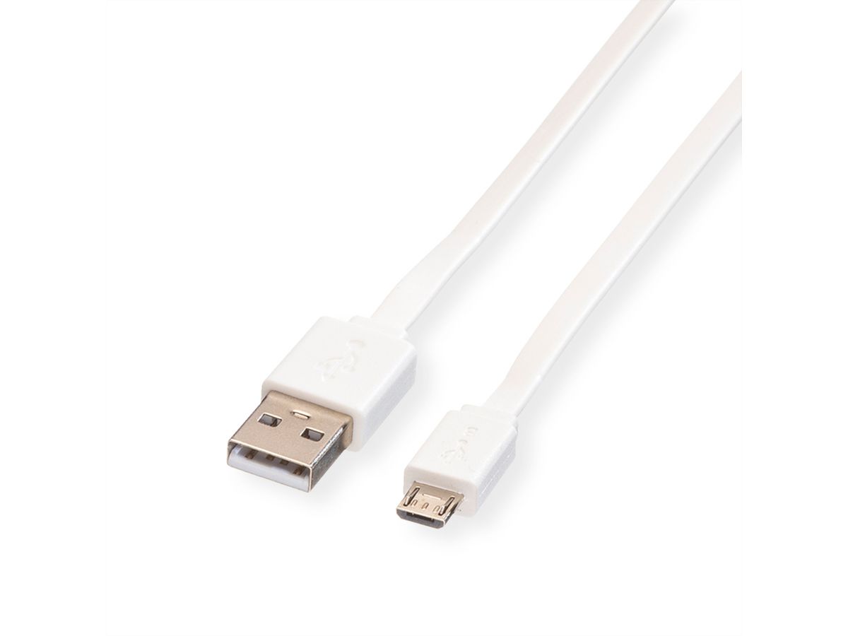 ROLINE USB 2.0 Kabel, USB A ST - Micro USB B ST, weiß, 1 m