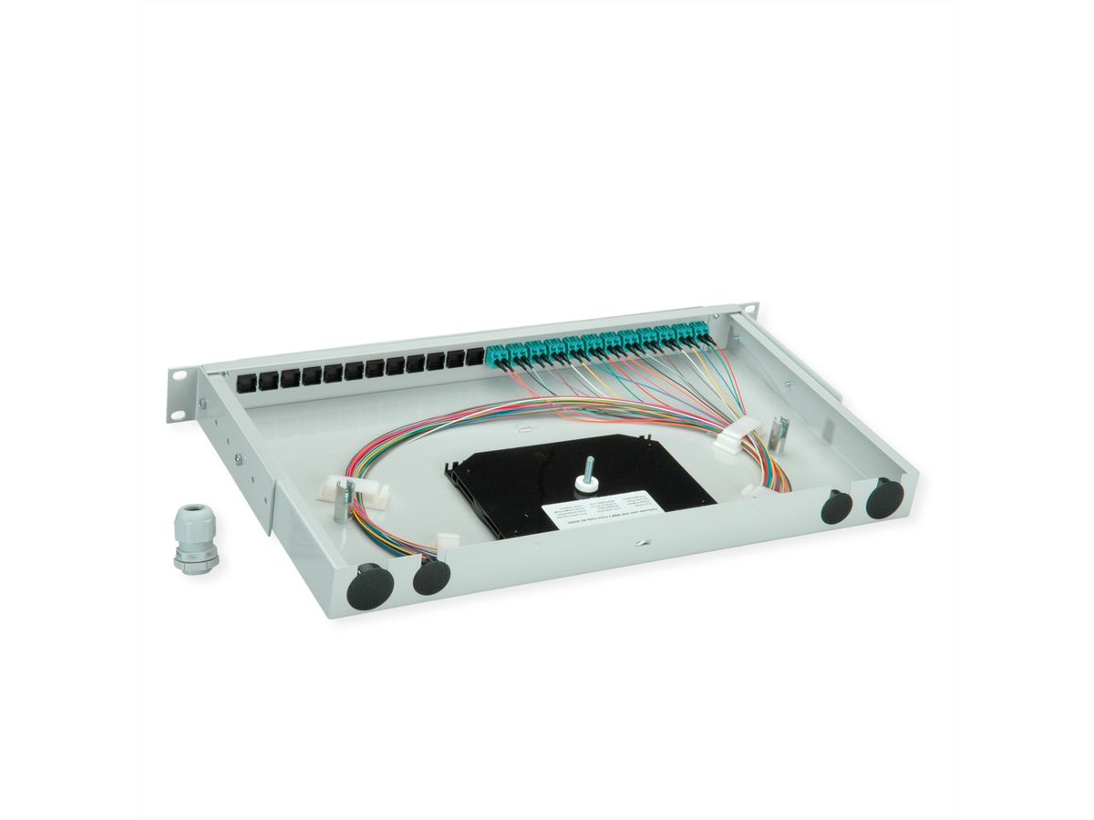TELEGÄRTNER BASIS V LWL-Panel mit Kupplungen & Pigtails, 12x LC Duplex, türkis, OM3