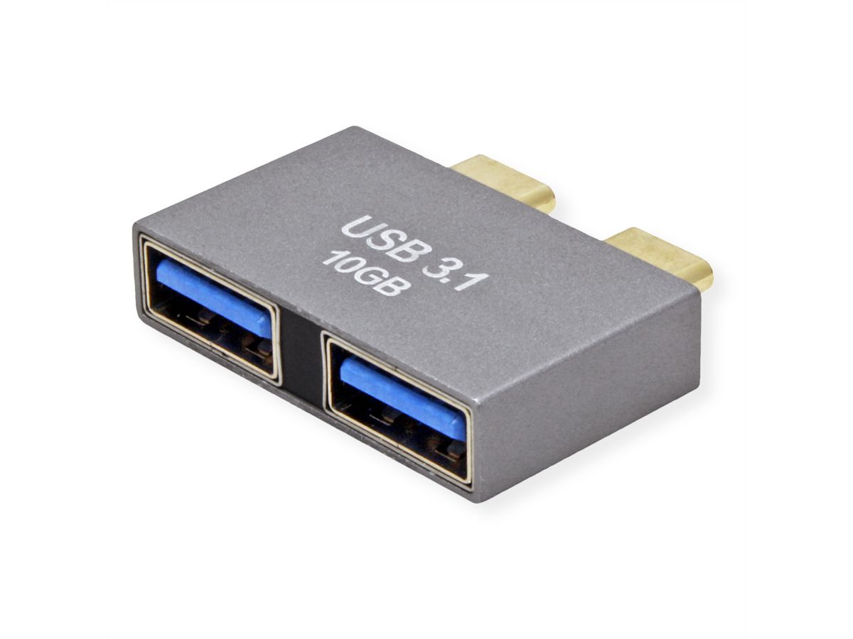 ROLINE USB 3.2 Gen 2 Adapter, 2x USB Typ C - 2x Typ A, ST/BU, silberfarben