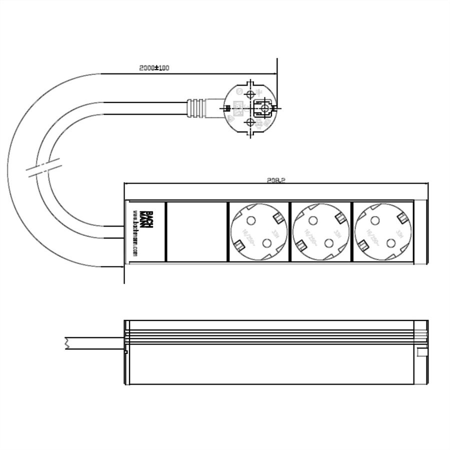 BACHMANN 10" PDU 1HE 3xCEE7/3 Strom 2,0m