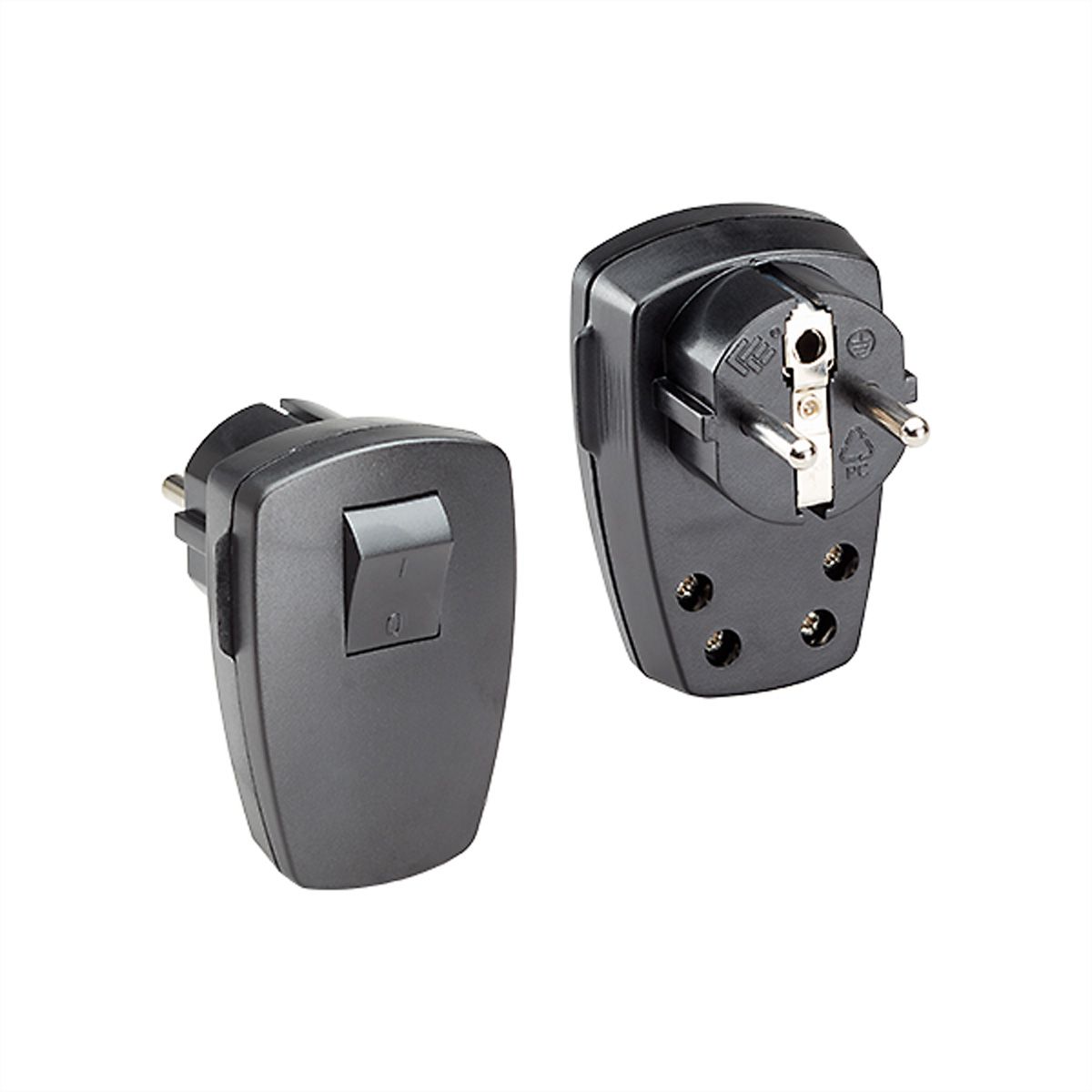 BACHMANN Schutzkontaktstecker, schwarz flach Wippschalter 2-p