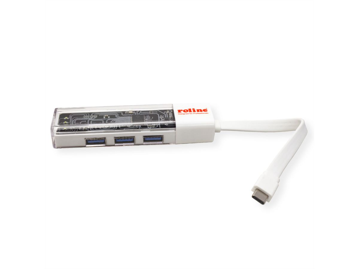 ROLINE Mobiler USB 3.2 Gen 1 Hub, 4fach, Typ A+C Anschlusskabel