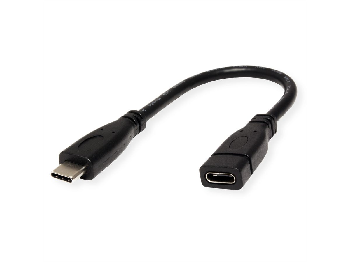 ROLINE USB 3.2 Gen 2 Typ C Kabelverlängerung, C-C, ST/BU, 10Gbit/s, 100W,  schwarz, 0,15 m - SECOMP Electronic Components GmbH