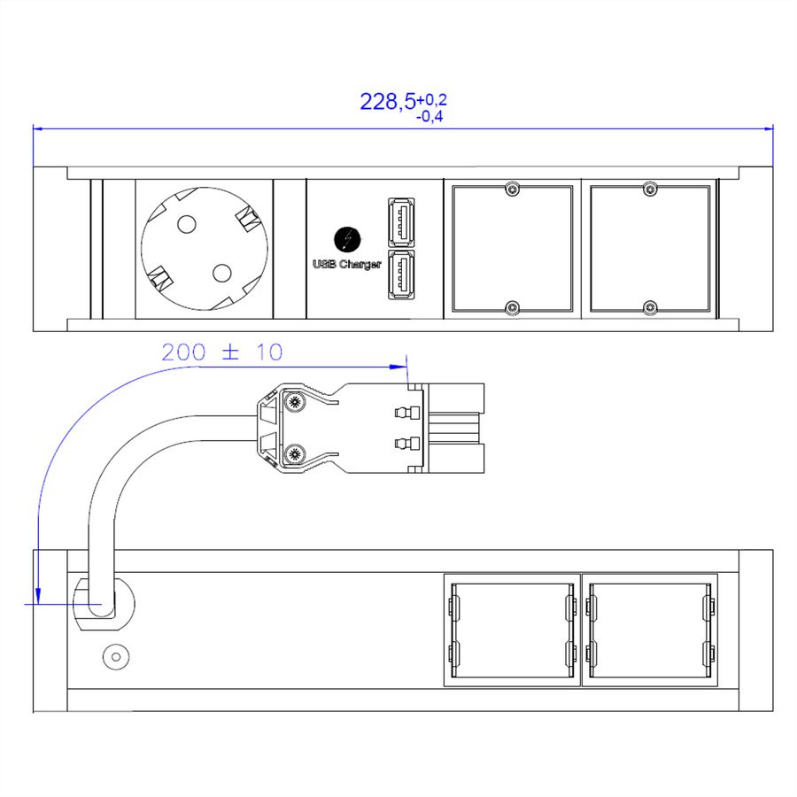 BACHMANN VENID 2x Schutzkontakt, 2x ABD 1x USB-Charger, schwarz