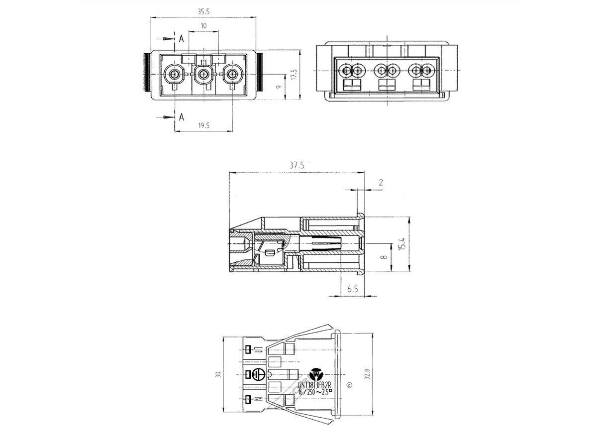 BACHMANN Einbaustecker GST18/3 schwarz