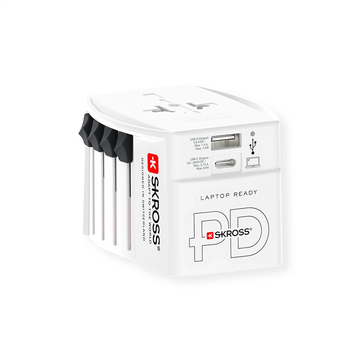 Skross MUV USB A/C 65PD Reiseadapter mit USB-C Kabel, Weltweit
