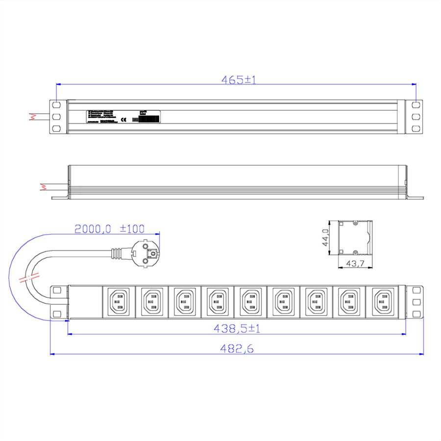 BACHMANN 19" Steckdosenleiste mit 9x C13 Buchsen, mit Schutzkontakt-Stecker