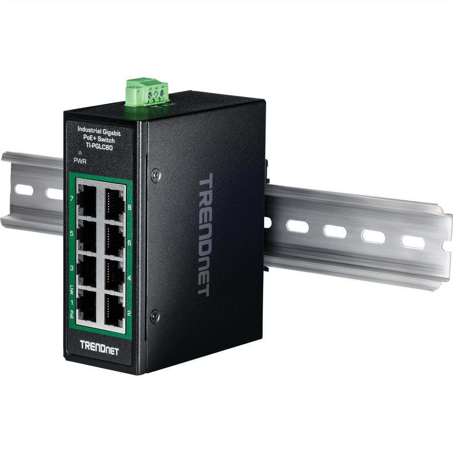 TRENDnet TI-PGLC80 8-Port Gigabit PoE+ Industrial DIN-Rail Mini Switch