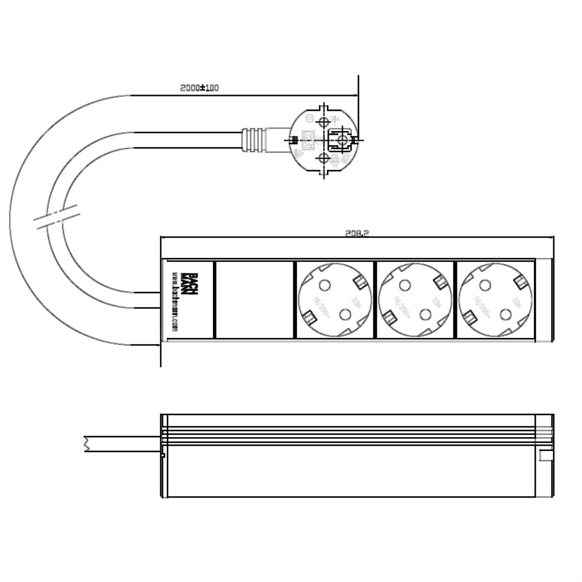 BACHMANN 10" PDU 1HE 3xCEE7/3 Strom 2,0m