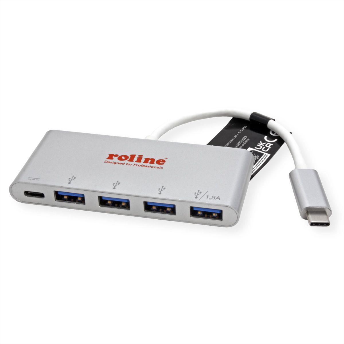 ROLINE USB 3.2 Gen 1 Hub, 4fach, Typ C Anschlusskabel, mit 1 PD-Port