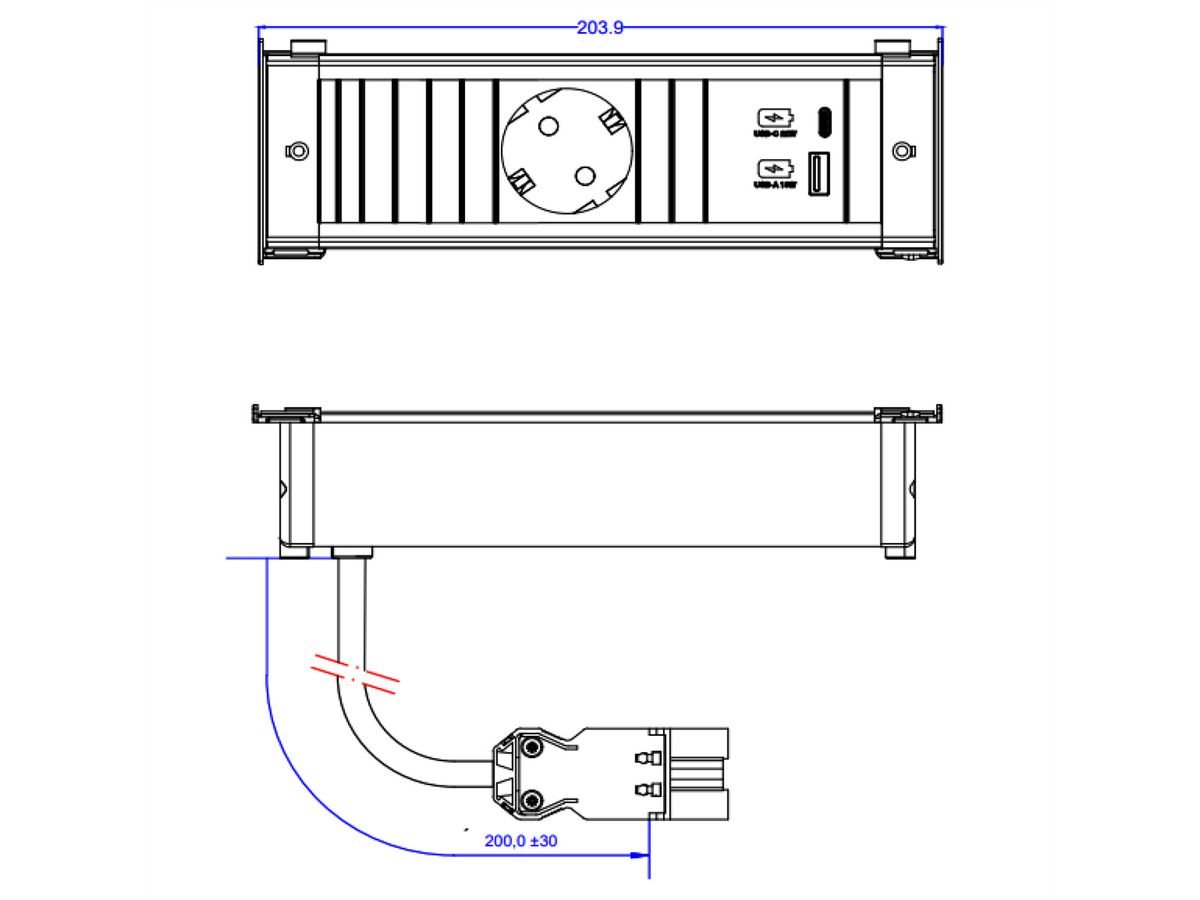 BACHMANN KAPSA S 1xCEE7/3, 1xUSB A/C 22W 0,2m GST18