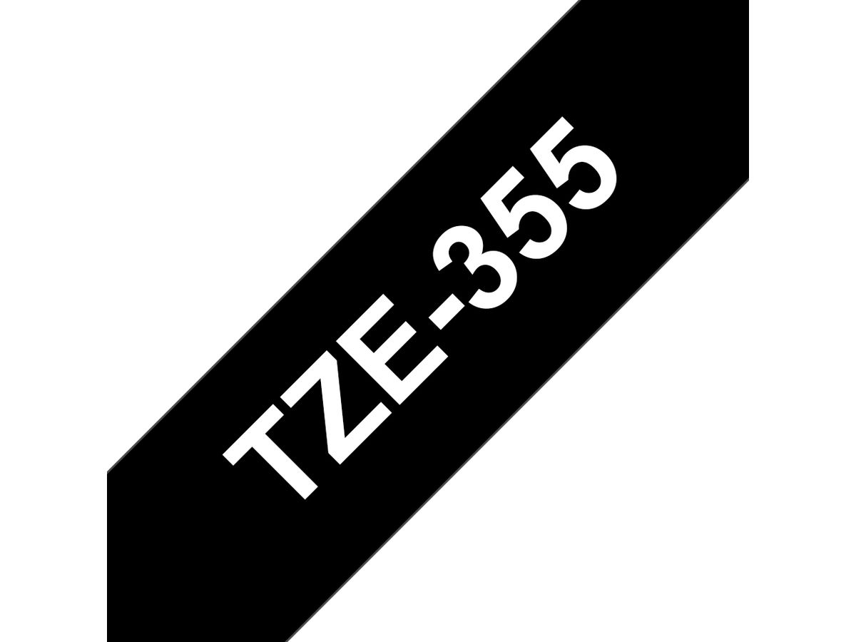 Brother TZE-355 Etiketten erstellendes Band Weiss auf Schwarz