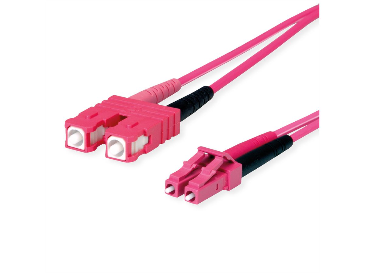 TELEGÄRTNER LWL Adapterkabel 2x G50/125 OM4, 1x SC Duplex - 1x LC Duplex, violett, 3 m