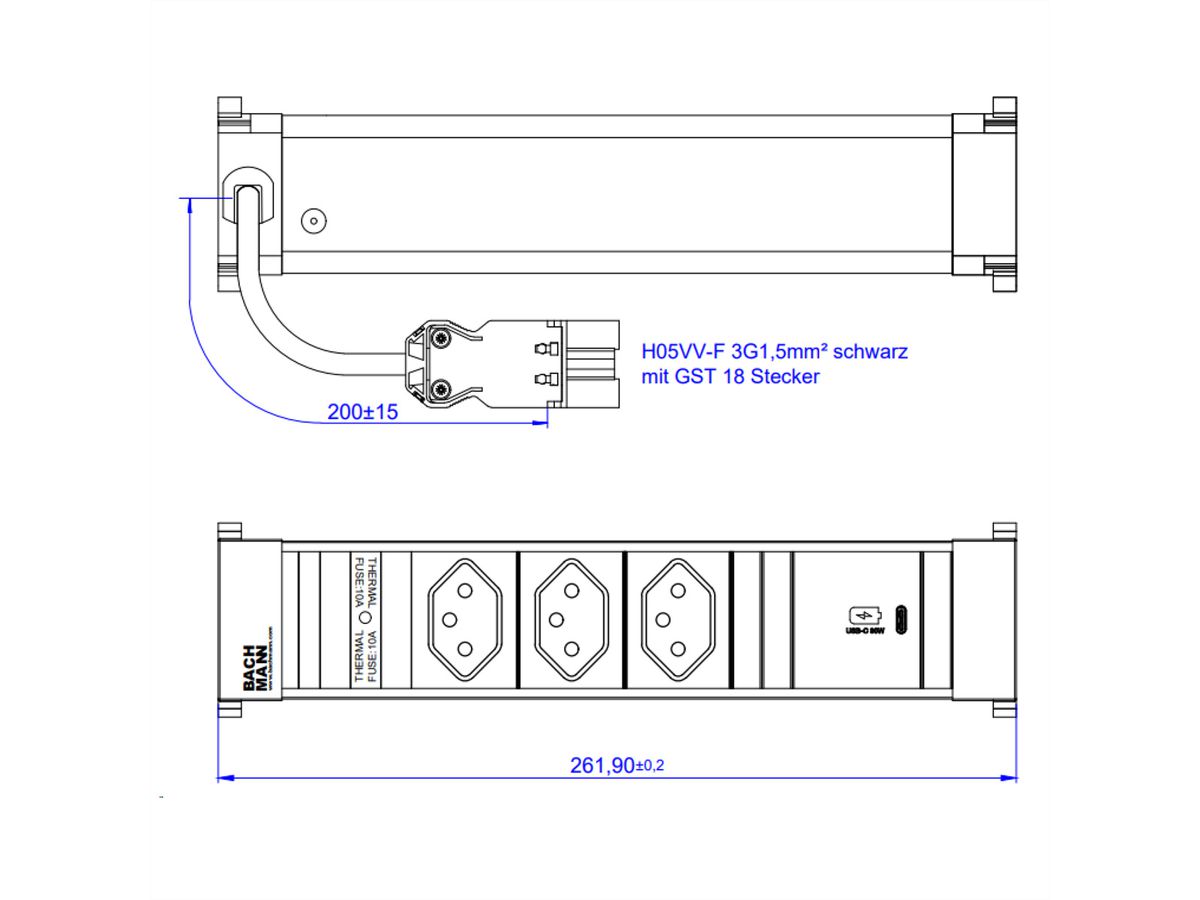 BACHMANN POWER FRAME M 3xCH, 1xUSB C 30W 0,2m GST18 Schweiz