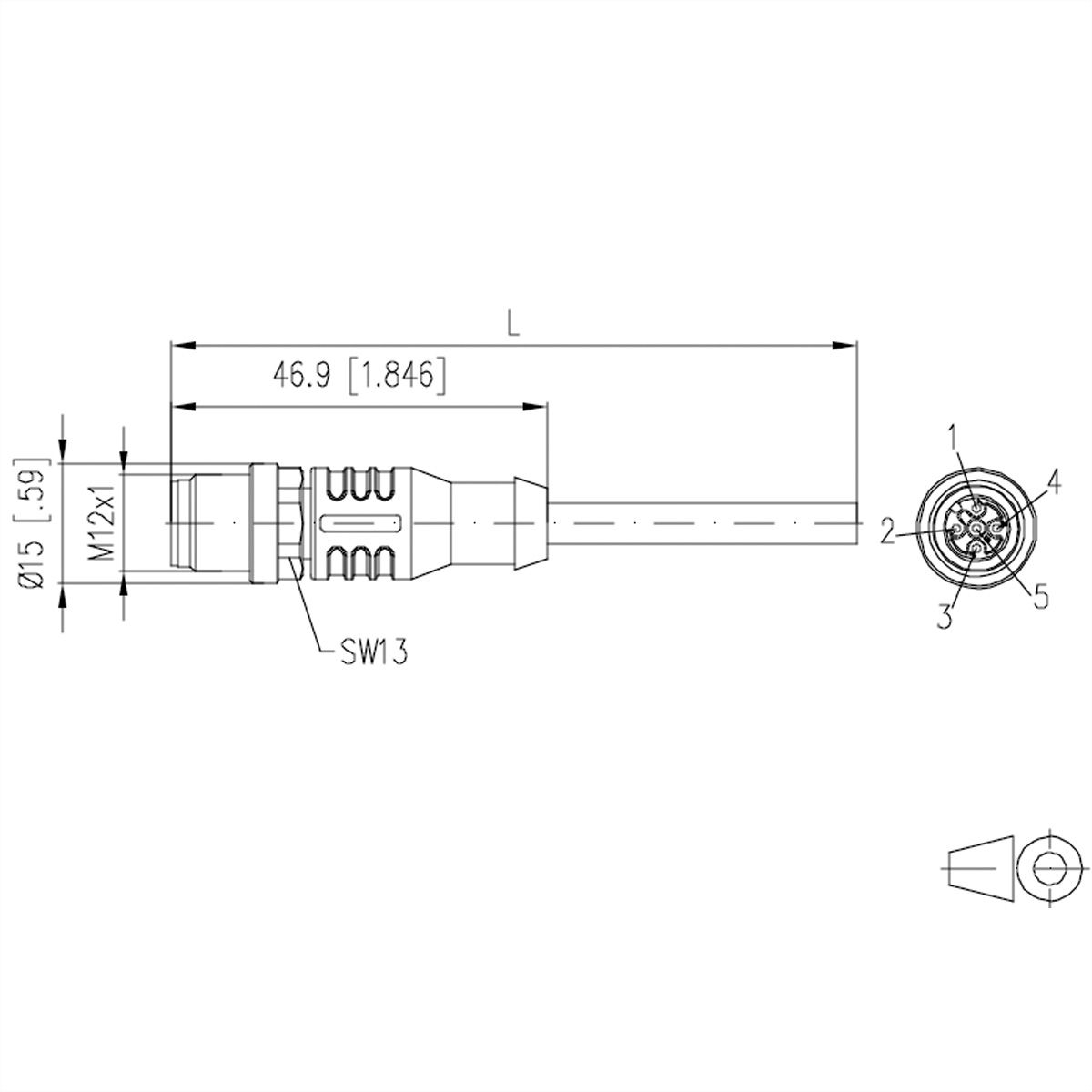 METZ CONNECT Sensor-/Aktorltg., M12-ST A-kodiert, gerade-freies Ende, ungeschirmt, 5polig, PUR, 1 m