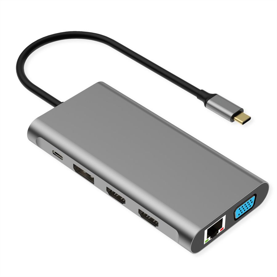 VALUE USB-C Dockingstation, 4k HDMI, DP, VGA, Gigabit Ethernet, USB-C, USB-A, PD