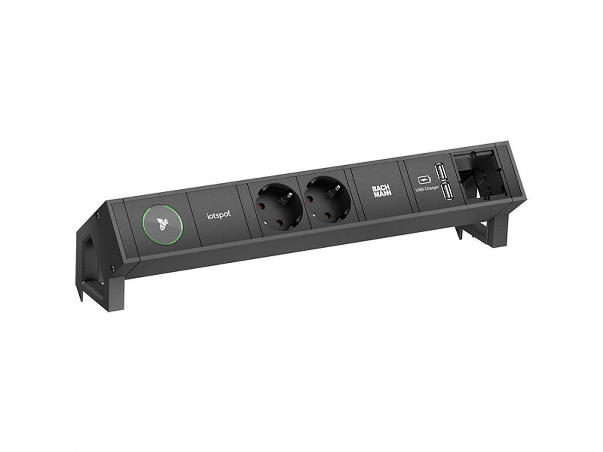 BACHMANN DESK2 1xIOTspot 2xSchutzkontakt, USB Charger 1xABD 0,2m GST18,sw