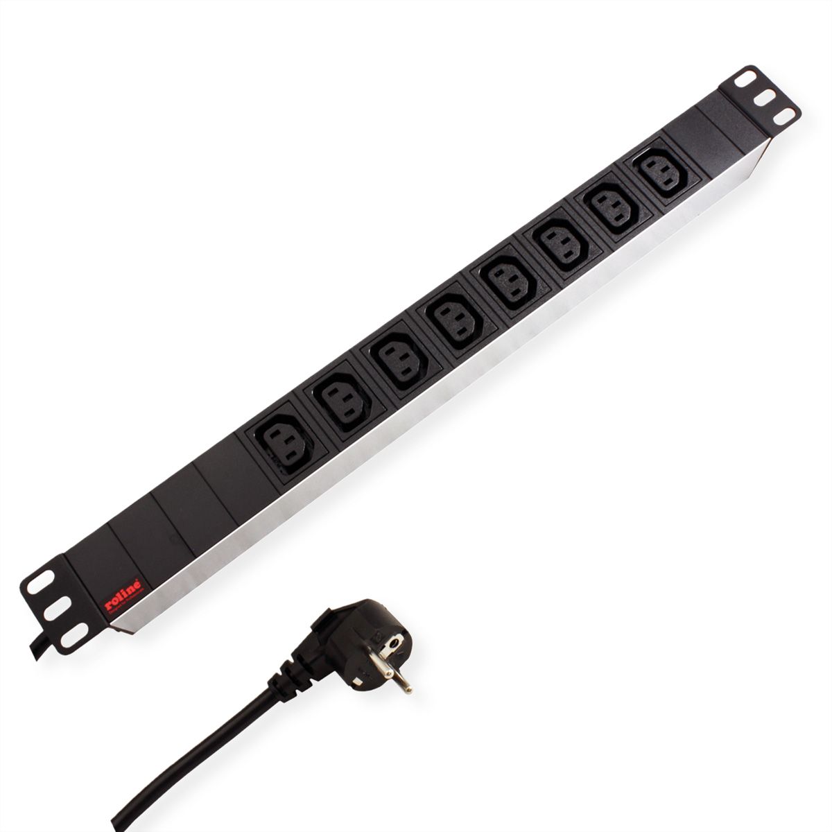 ROLINE 19-Zoll-Steckdosenleiste 8fach C13, Schutzkontakt-Stecker, silberfarben, 2 m