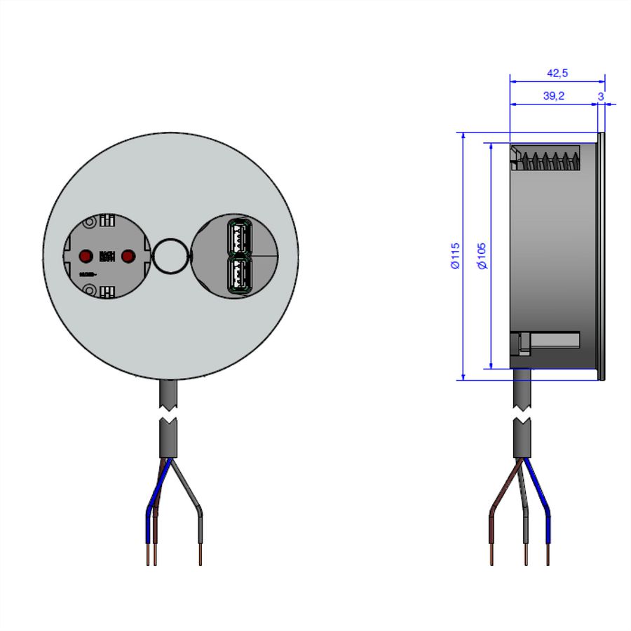 BACHMANN TWIST 1x Schutzkontakt, Aderendhülsen, USB-Charger, Schutzkontaktmontagestecker, weiß, 2 m