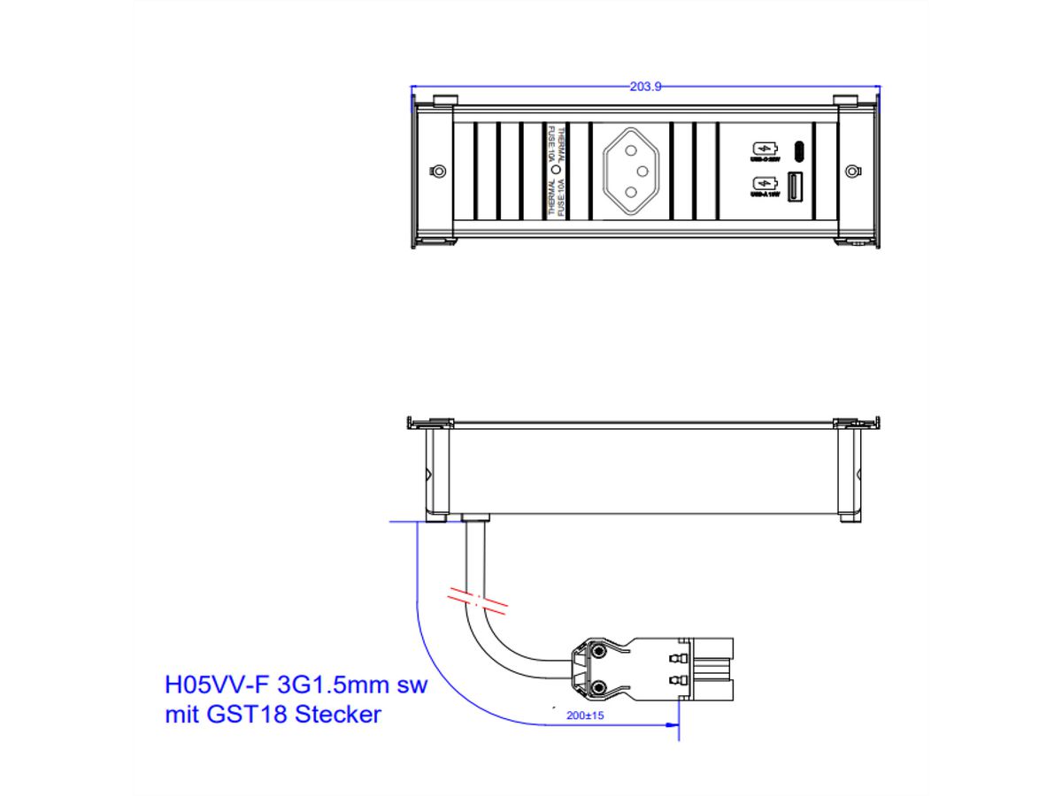 BACHMANN KAPSA S 1xCH 1xUSB A&C 22W, 0,2m GST18 Schweiz