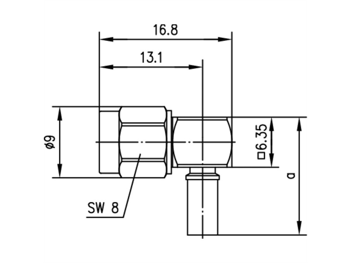 TELEGÄRTNER R-SMA-Winkelstecker, für RG-58C/U löten/crimp