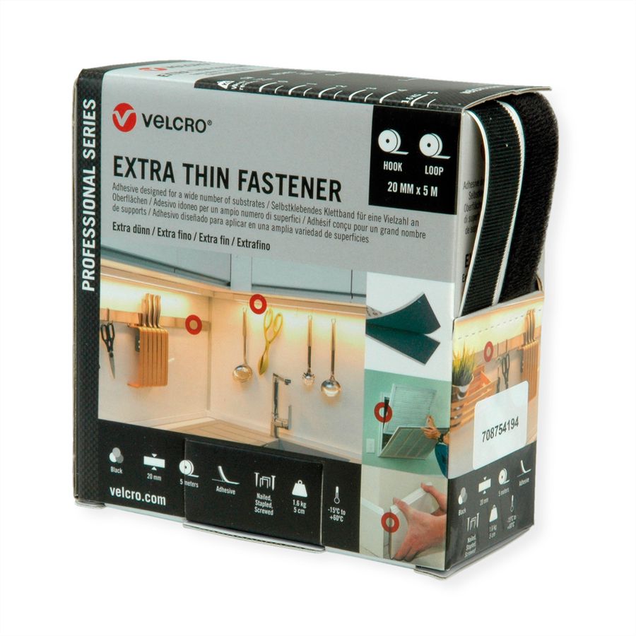 VELCRO® Extra Thin Fastener 5m Hakenband 5m Flauschband, Haken & Flausch 20mm schwarz