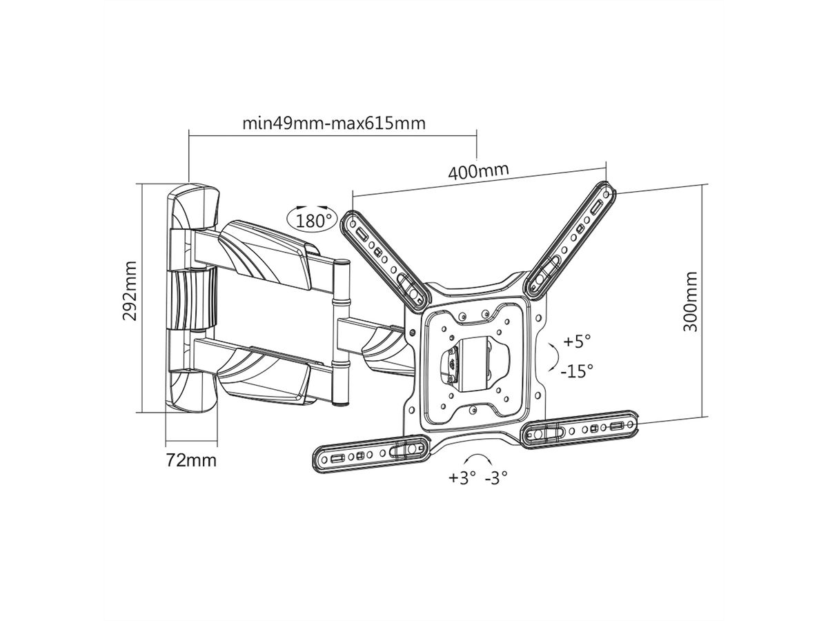 VALUE LCD-/TV-Wandhalterung, 4 Gelenke, bis 55 Zoll, bis 35 kg