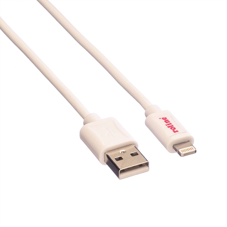 ROLINE USB 2.0 Sync- & Ladekabel mit 8pin-Connector, weiß, 1,8 m