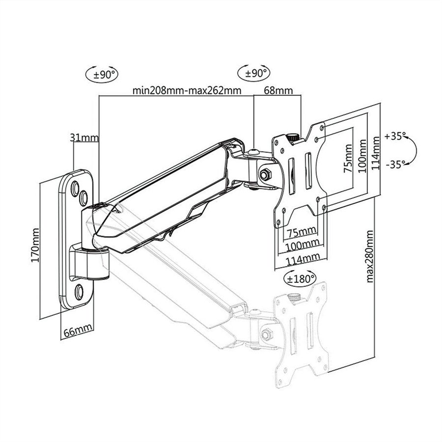 VALUE LCD-Arm, Wandmontage, 4 Gelenke, 17-32 Zoll, bis 8 kg, schwarz
