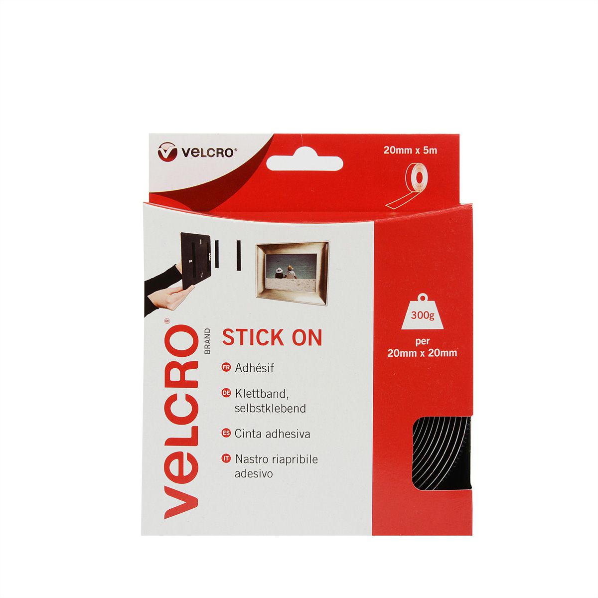 VELCRO® Klettband Selbstklebend, Haken & Flausch 20mm x 5m Schwarz