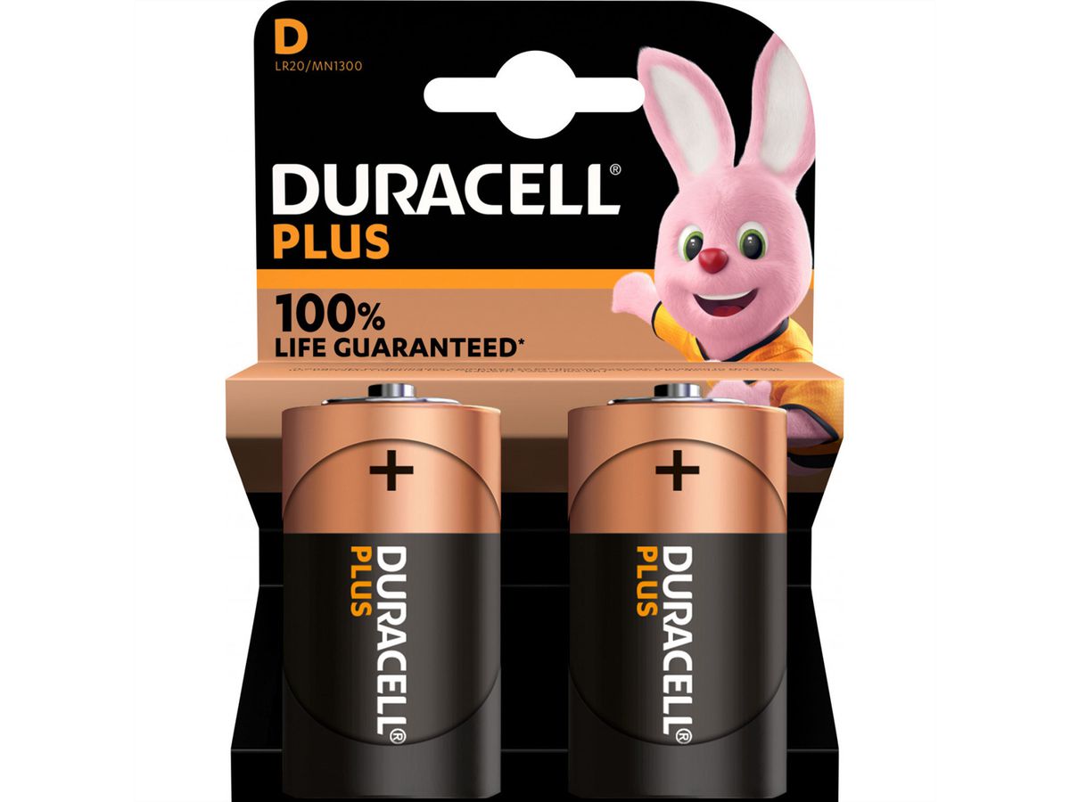 DURACELL Plus Extra Life, Typ D (LR20), 2er Pack