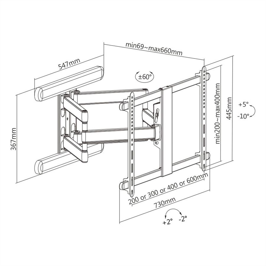 ROLINE PREMIUM TV-Wandhalterung, hoch-flexibel, 37-80 Zoll, bis 70 kg