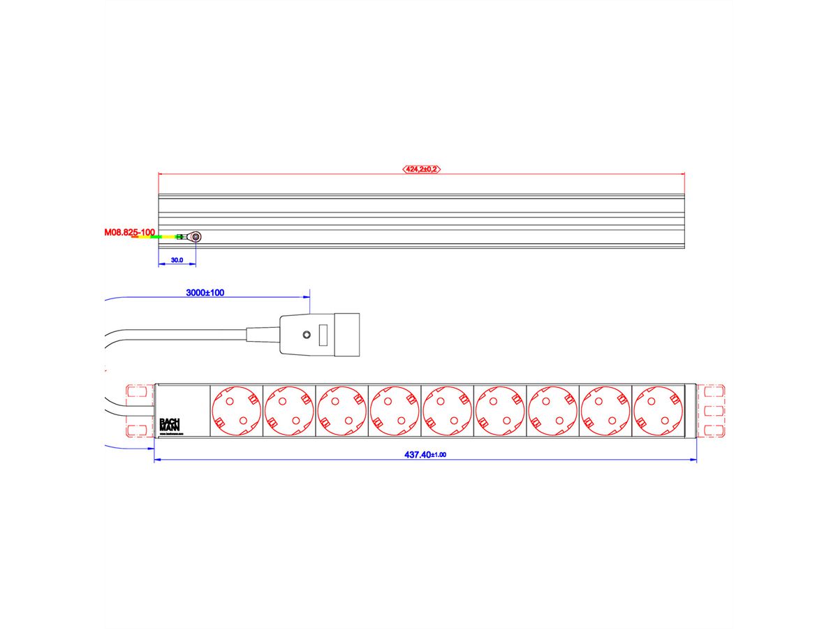 BACHMANN 19" Steckdosenleiste 9x Schutzkontakt C20-Stecker, schwarz