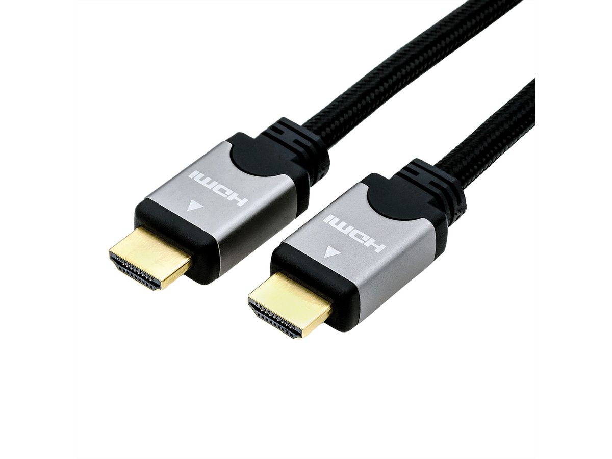 ROLINE HDMI High Speed Kabel mit Ethernet, ST-ST, schwarz / silber, 1 m