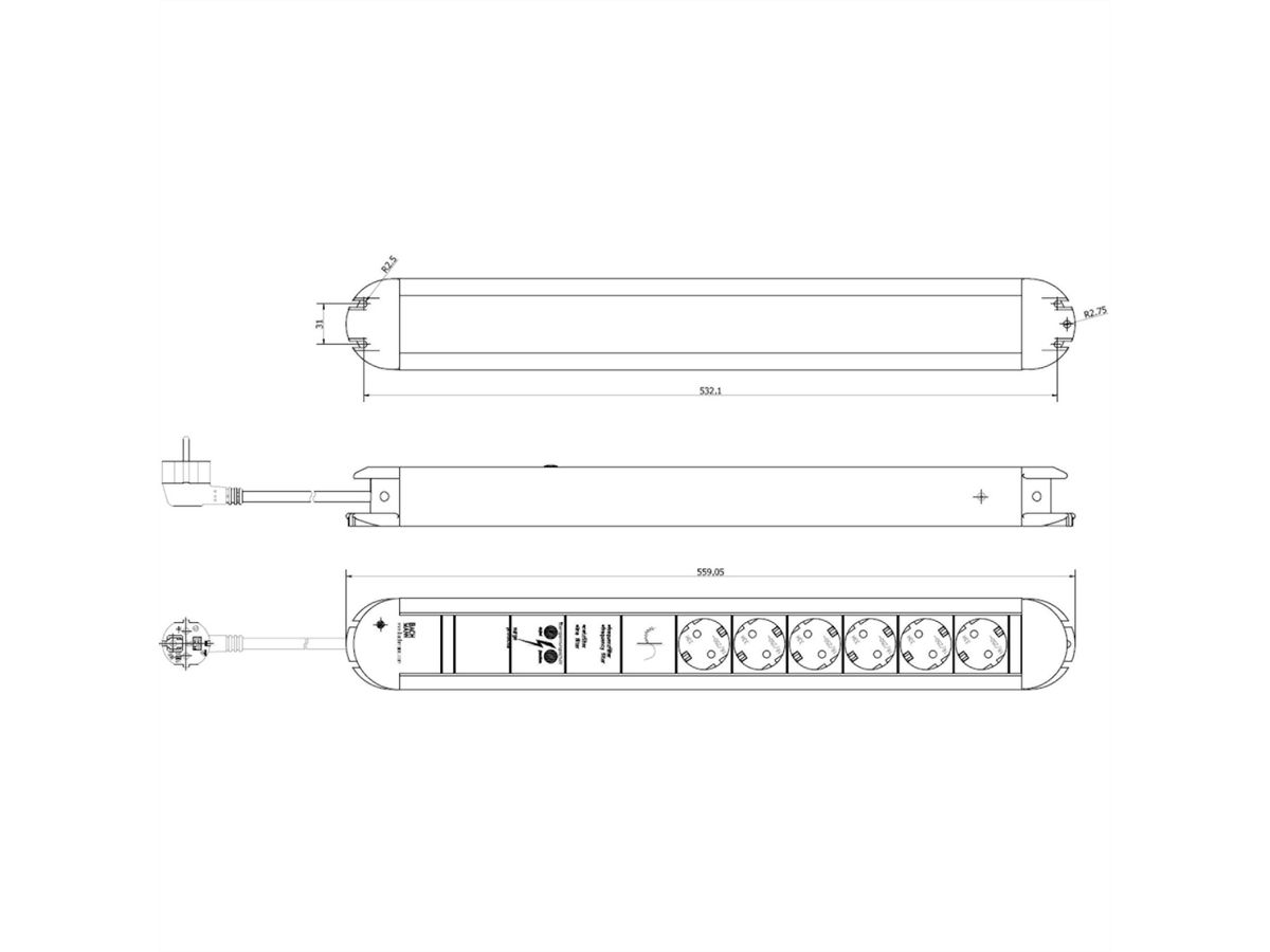 BACHMANN PRIMO Steckdosenleiste 6x Schutzkontakt Aluminium Gerätevollschutz, 1,75 m