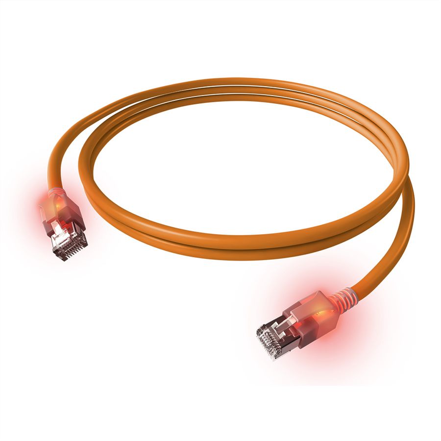 EasyLan DualBoot LED Patchkabel RJ45 S/FTP Cat.6A (Class EA), mit saCon Stecker, LSOH, orange, 1,5 m