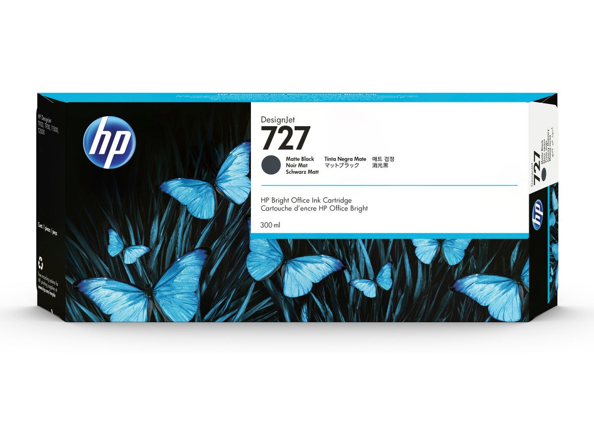 HP 727 Mattschwarz DesignJet Tintenpatrone, 300 ml