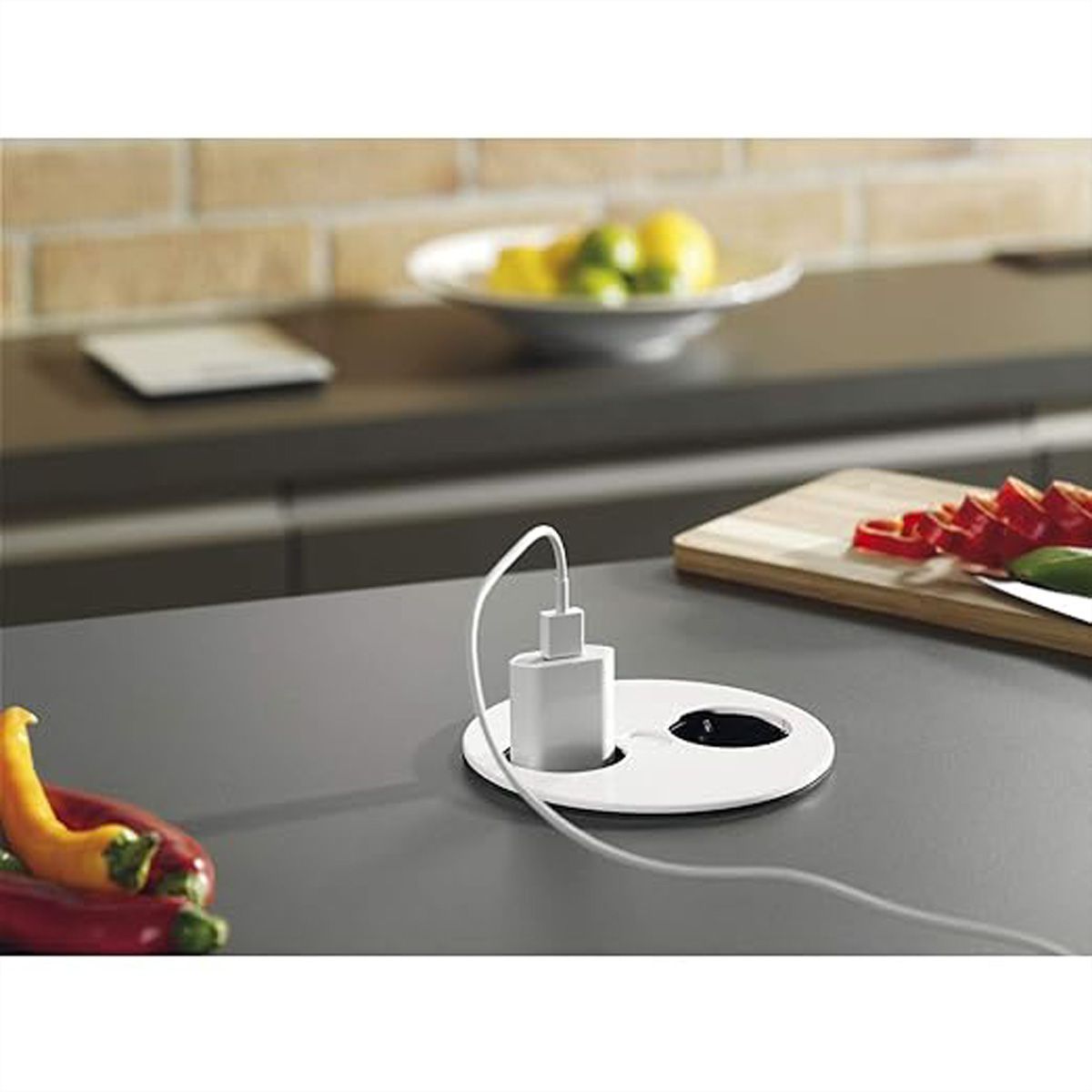 BACHMANN TWIST 1x Schutzkontakt, Aderendhülsen, USB-Charger, Schutzkontaktmontagestecker, weiß, 2 m