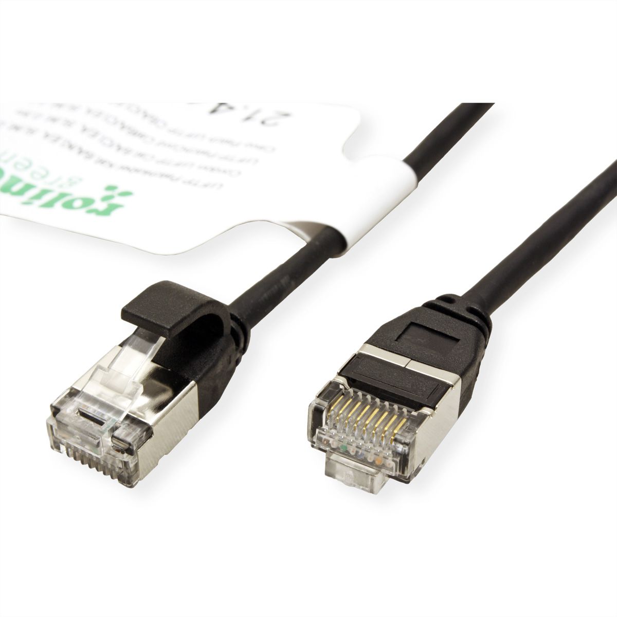 ROLINE GREEN U/FTP Patchkabel Cat.6A (Class EA), LSOH, slim, schwarz, 0,15 m