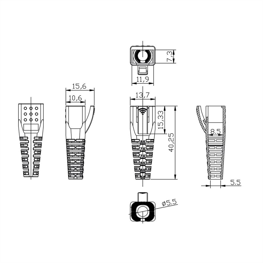 ROLINE Knickschutztülle für RJ-45, 10 Stck, schwarz