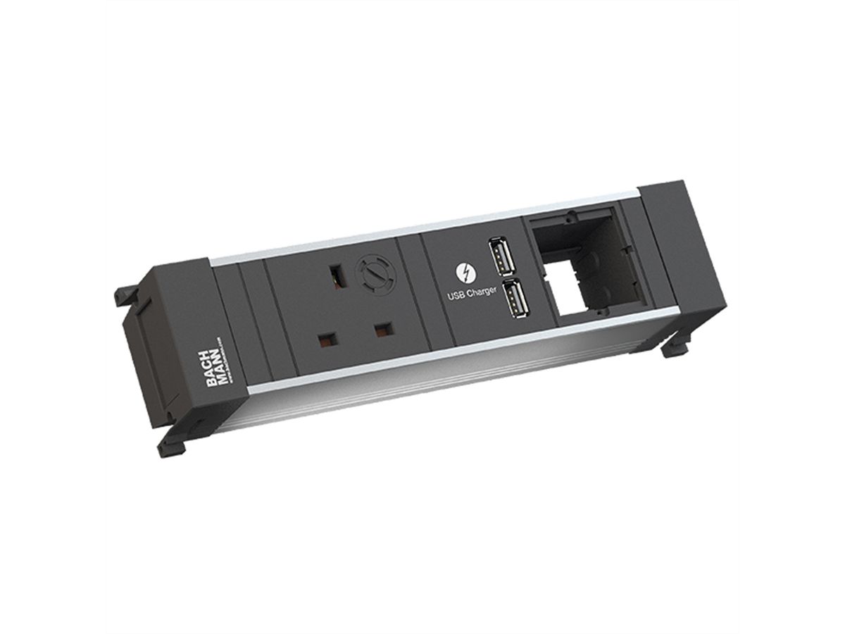 BACHMANN POWER FRAME 1xUK 90° USBCharger, 1xCM 0,2m GST18 United Kingdom