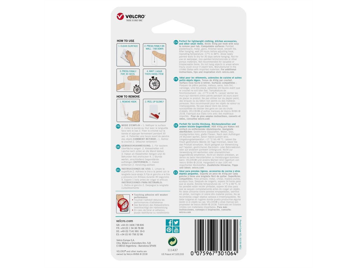 VELCRO® HANGables Kleine Klebe-Haken 450g, 2 St. wiederablösbar, weiß